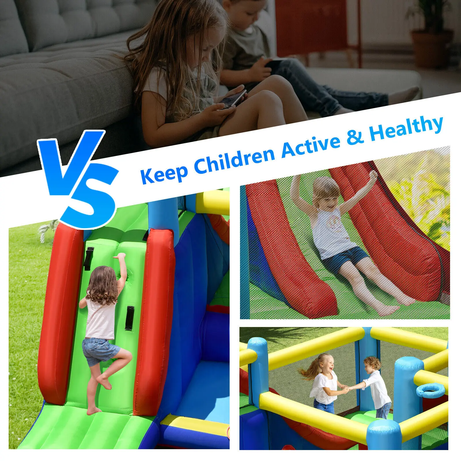 Costway Inflatable Bounce House 8-in-1 Kids Inflatable Bouncer W/ Slide (Without Blower) images - 6