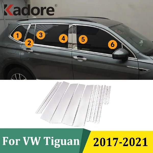 

For Volkswagen Tiguan 2017-2021 Stainless Steel Car Door Window Frame Center Pillars B+C Cover Trim Car Exterior Accessories