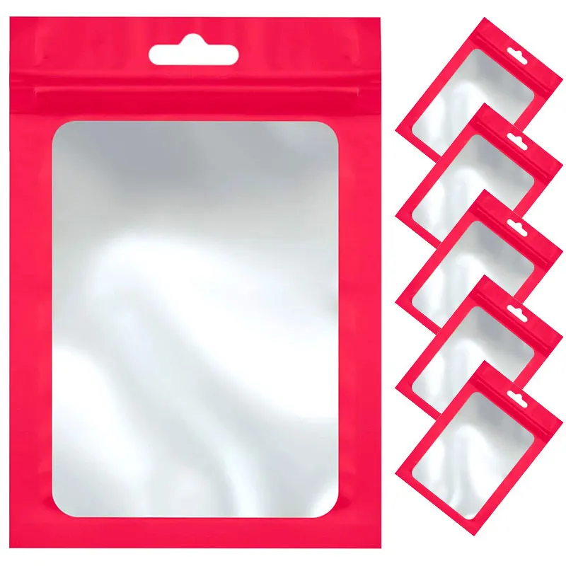 

50-100pcs Red Clear Ziplock Mylar Bags Aluminum Foil Pouch Bags for Jewelry Display Packaging Self Sealing Retail Bags