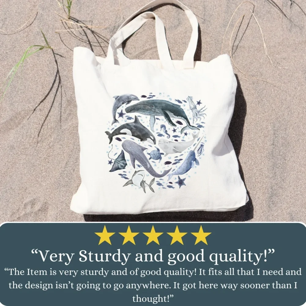 Custom Bridesmaid Hand Gifts,Custom Watercolor Ocean Animals Whales Aesthetic Canvas Bag,Surf Beach Swimming Ocean Love Tote Bag