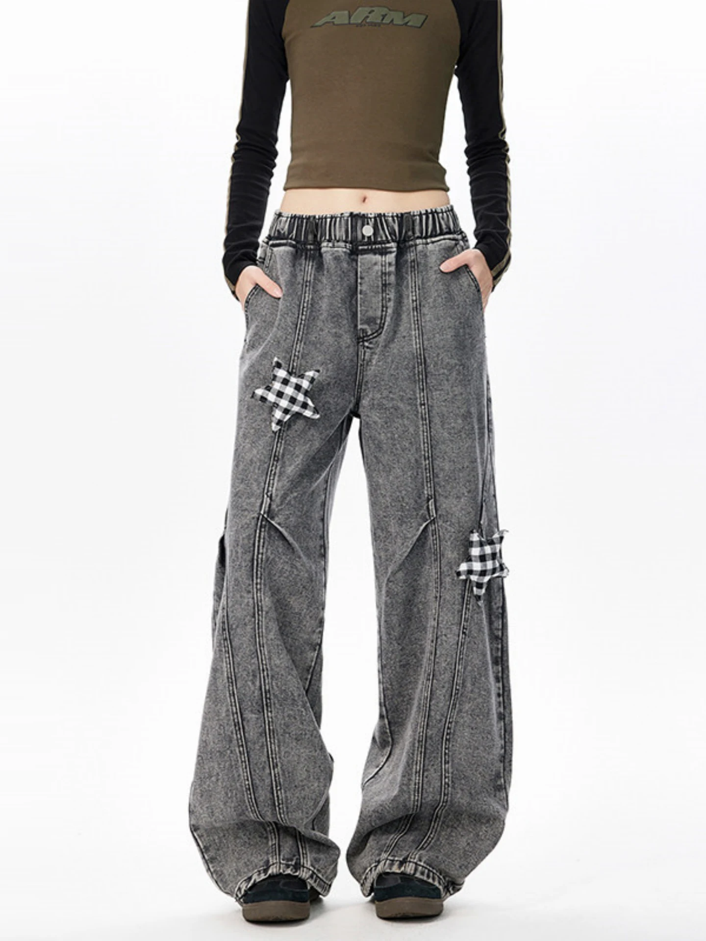 

Retro American Waed Knife Jeans Men's Design Sense Patchwork Deconstruction Loose Straight Leg Wide Leg Pants
