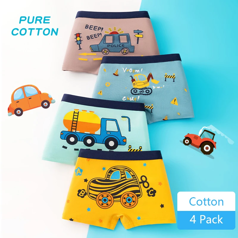 

4 Pcs/Lot Children Panties Cotton Underwear For Boys 3-13 Years Breathable Kids Underpants Cars Patterns Cartoon Boy Boxer Brief