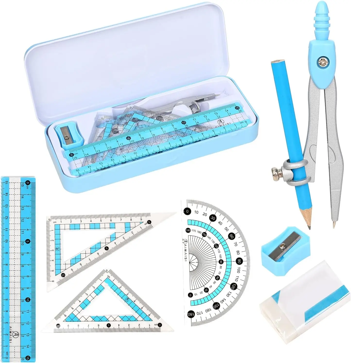 

Metal Geometry Set with Compass, Protractor, Rulers - 8-Piece Drafting Tools for Students & Professionals