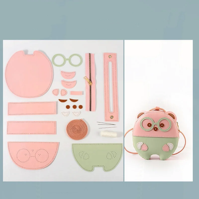 Cartoon DIY skórzana torba krowa zestaw dziewiarski, ręcznie szyty skórzany zestaw do szycia na portfel damski Kawaii Anime torebka i torebka