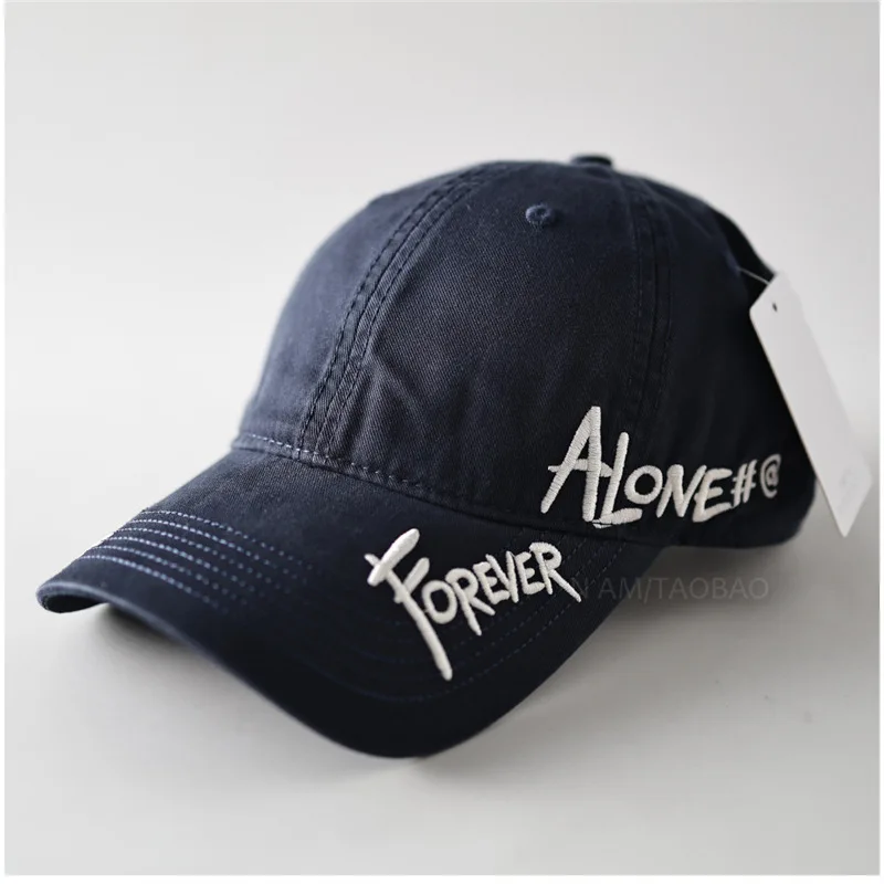 

Washed Cotton unisex Baseball Cap with Forever Alone letters Embroidery for Daily Wear soft crown dad hats for women and men