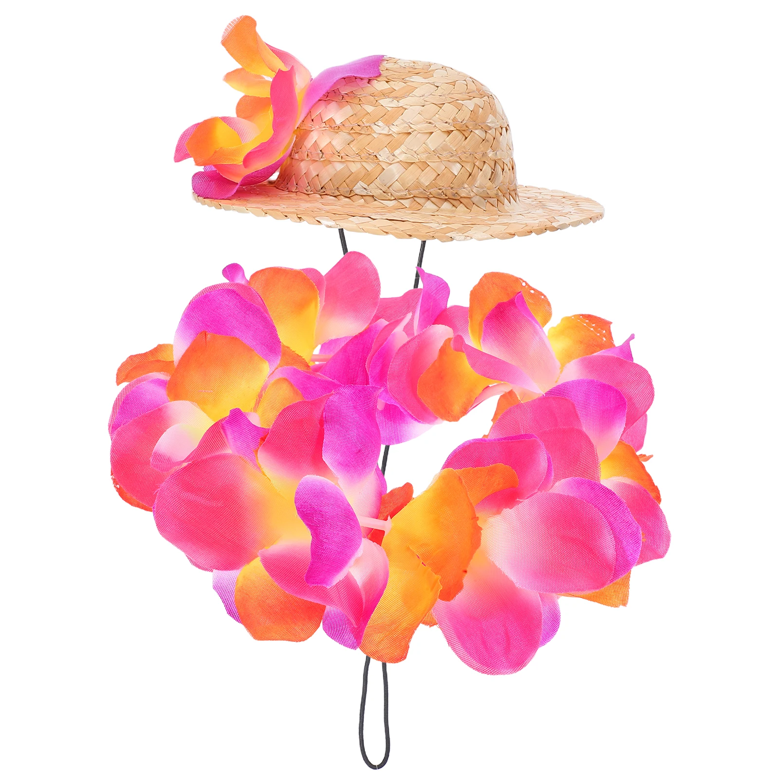 

1Set Pet Hawaiian Straw Hat Garland Comfortable Summer Dog Clothes Casual Party Clothes Photo Prop Puppy Hat and Garland