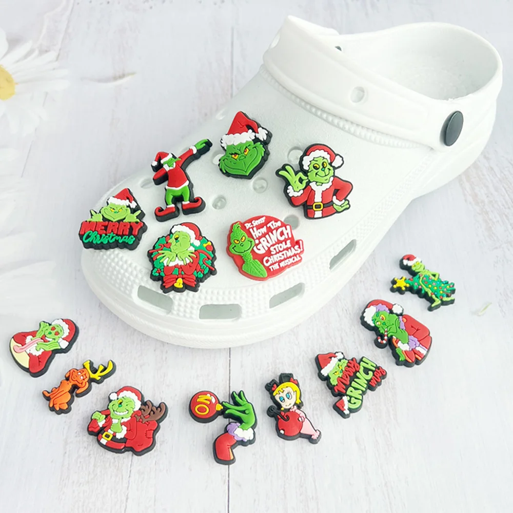 1-14pcs Grinch Shoes Charms Accessories Fit Clog Backapck Wristbands Shoe Decorate Buckle Handmade jewelry Parties Kids Gifts