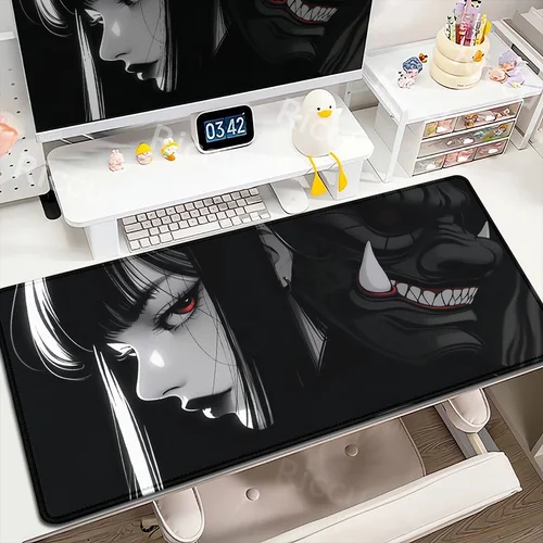 Alfombrilla de ratón con máscara de Samurai Oni para chicas de Anime, accesorios grandes para juegos de ordenador, alfombrilla de ratón profesional Premium para jugadores de 400x900mm, alfombrillas de escritorio