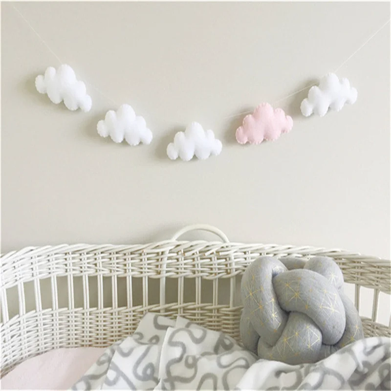 Nordic Felt Cloud Garlands String Wall Hanging Ornaments Baby Bed Kids Room Decoration Nursery Party Banner Decor Photo Props