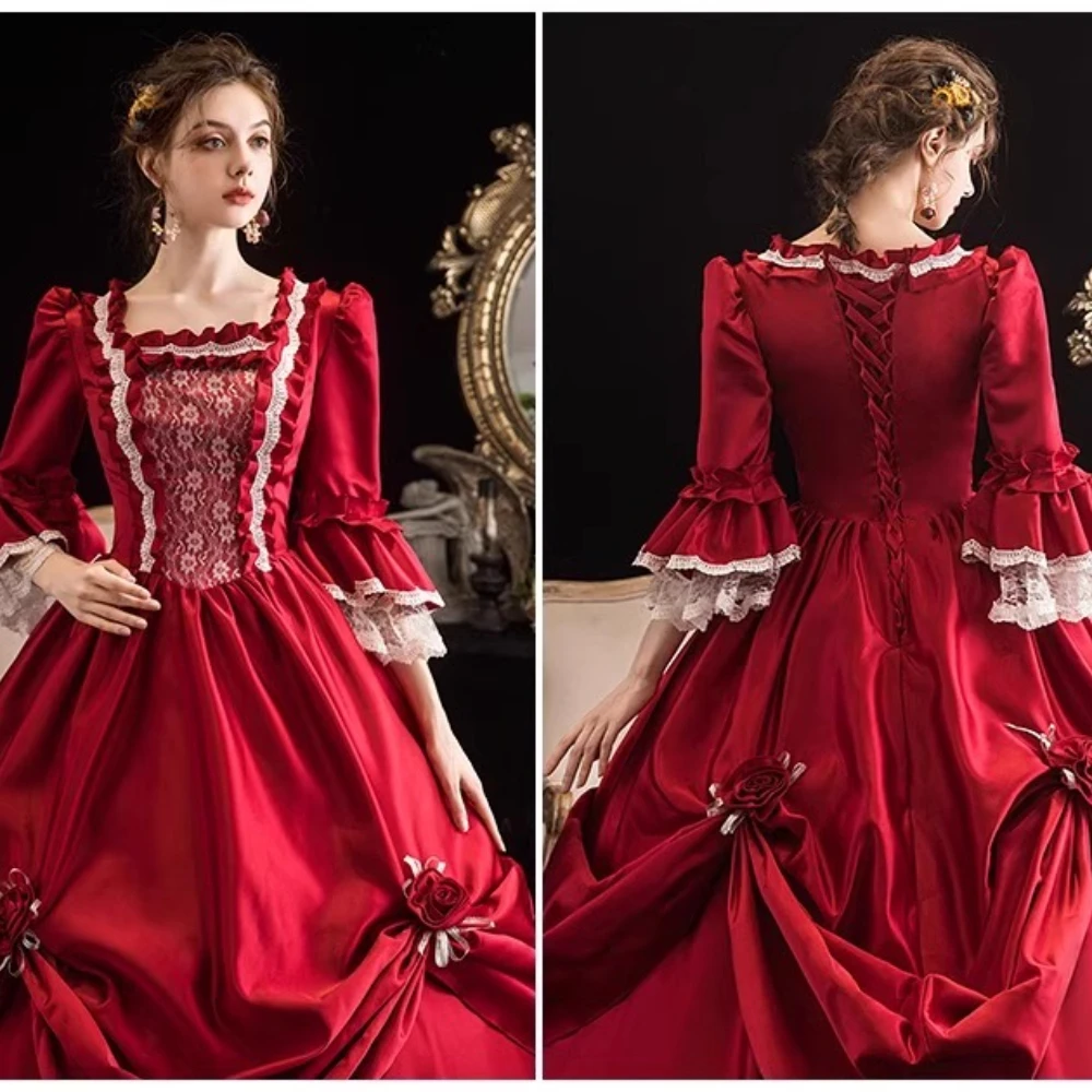 Fiore bordeaux Splendido abito francese Corte europea Studio Spettacolo di danza drammatica Incontro annuale Robe De Cérémonie Femme