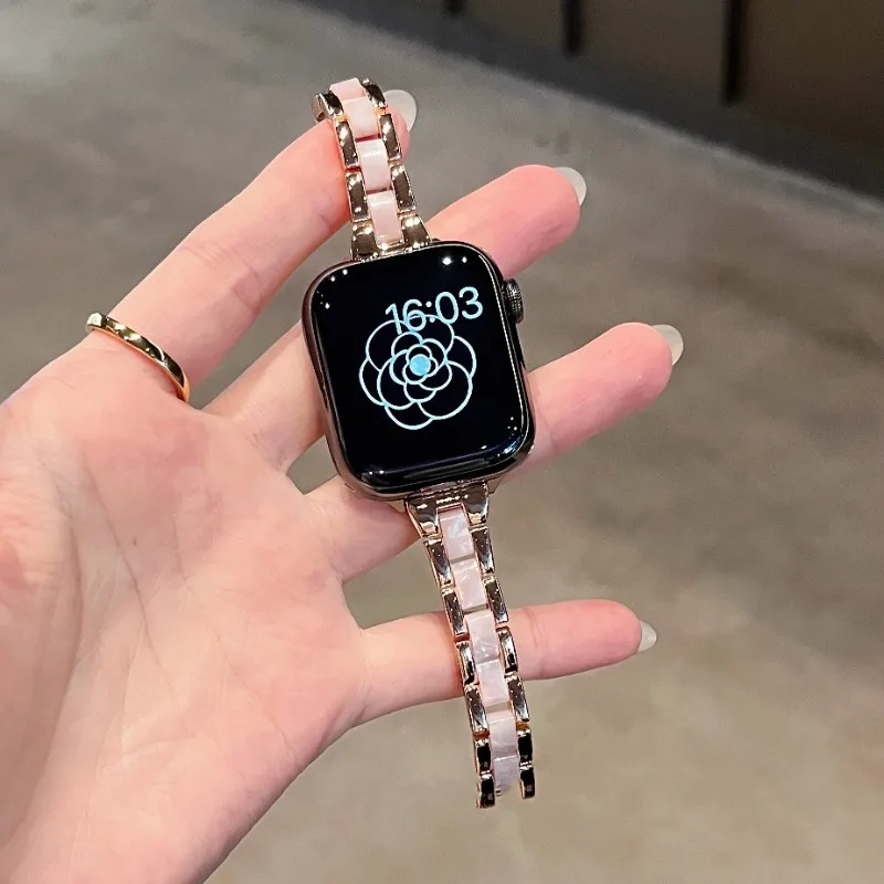 Correa de acero inoxidable para mujer, correa de 44mm 45 46 42 41 40 38 49mm, pulsera de Metal Iwatch Series Ultra 10 9 8 7 6 Se 5