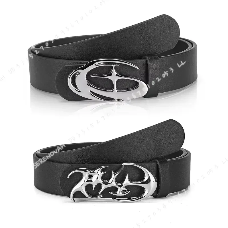 Creative Men's Geometric Automatic Buckle PU Belt Fashionable Casual Waist Strap for Shorts Pants Unique Design Accessory