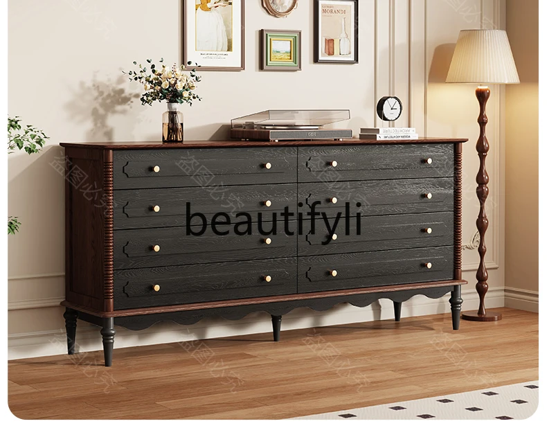 

French solid wood chest small apartment living room bedroom storage cabinet French retro drawer cabinet bedside storage cabinet