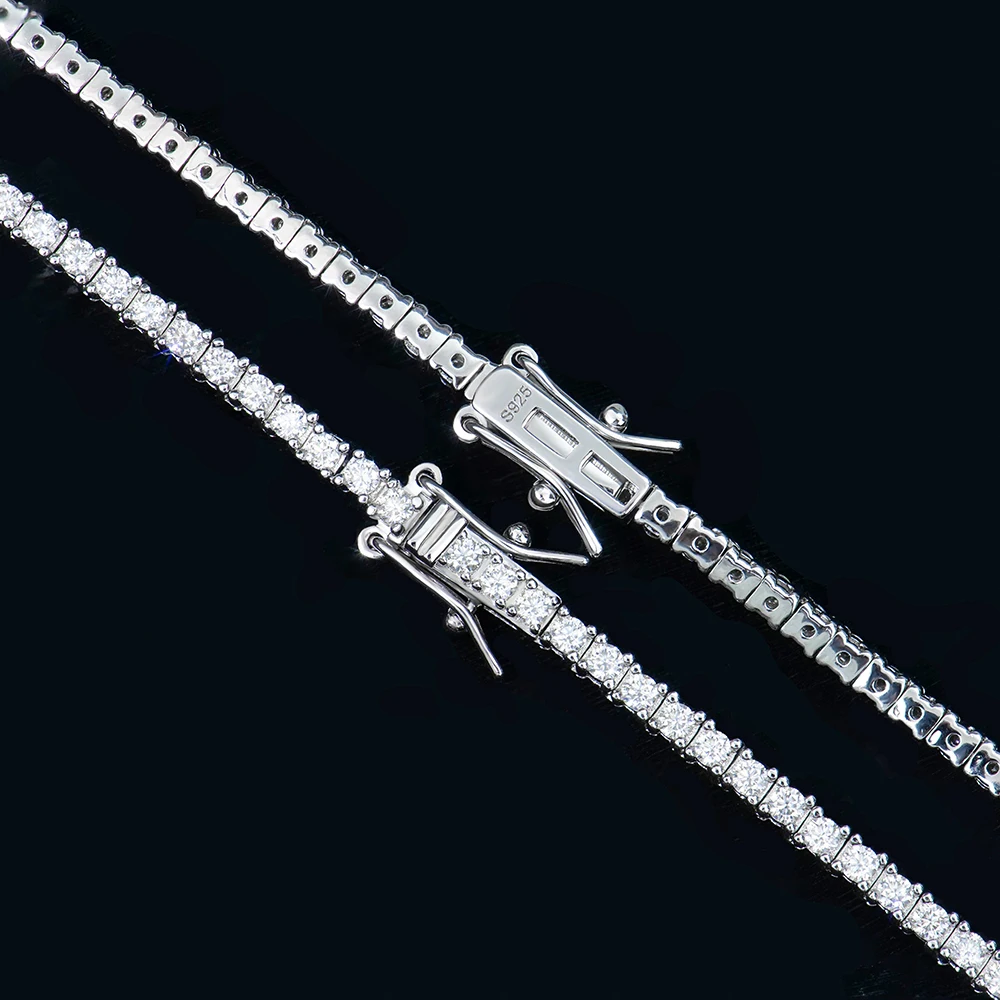 Stocks Fine Jewelry Moissanite Tennis Necklace 925 Silver Round Shape 2mm Tennis Chain Hip Hop Fashion Jewelry For Gift