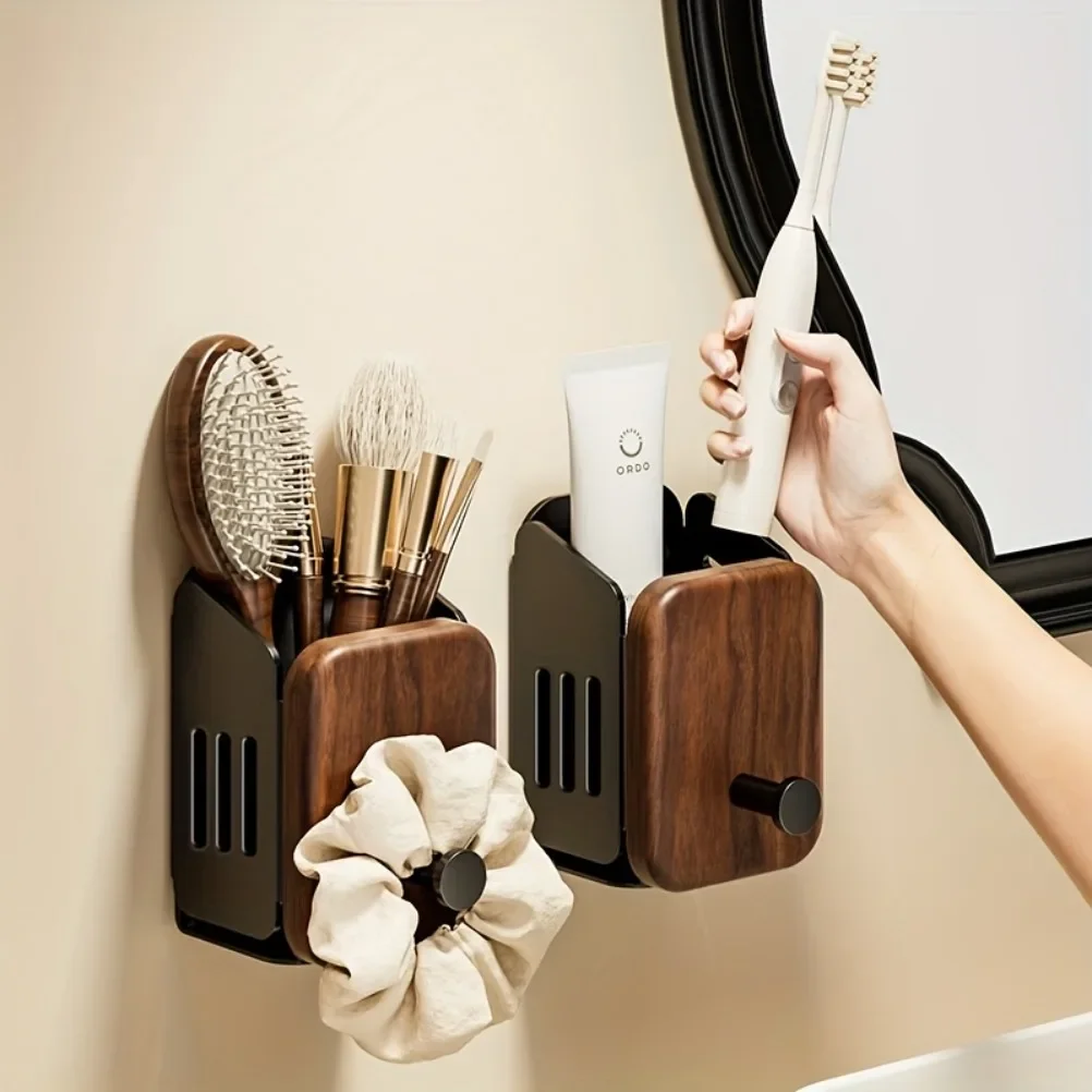Chinese Walnut Wood Comb Storage Shelf Wall Mounted Bathroom Organizer Hair Band Toothpaste Wall Shelves Bathroom Accessories