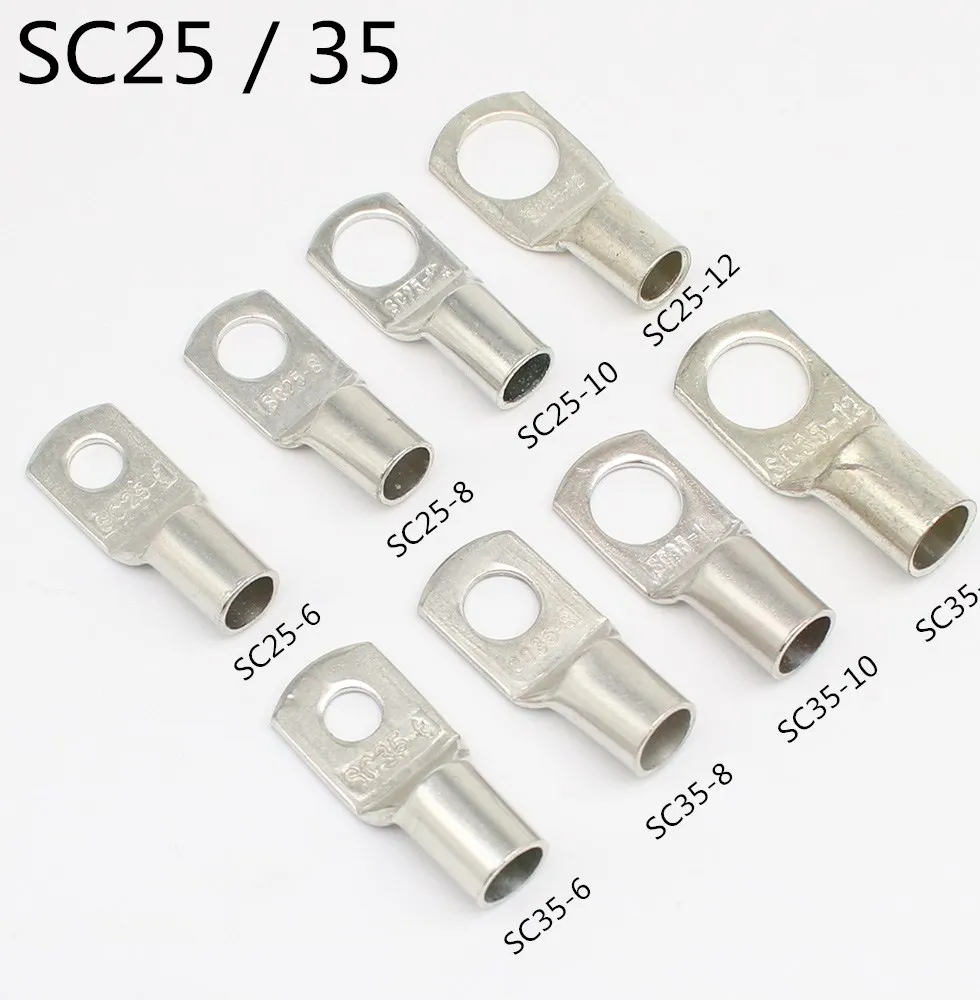 5pc SC Type Wire Nose Terminal SC25 SC35 Bare Copper Battery Block Lugs Hole ID 6mm 8mm 10mm 12mm Crimp DTGA Cable End Connector