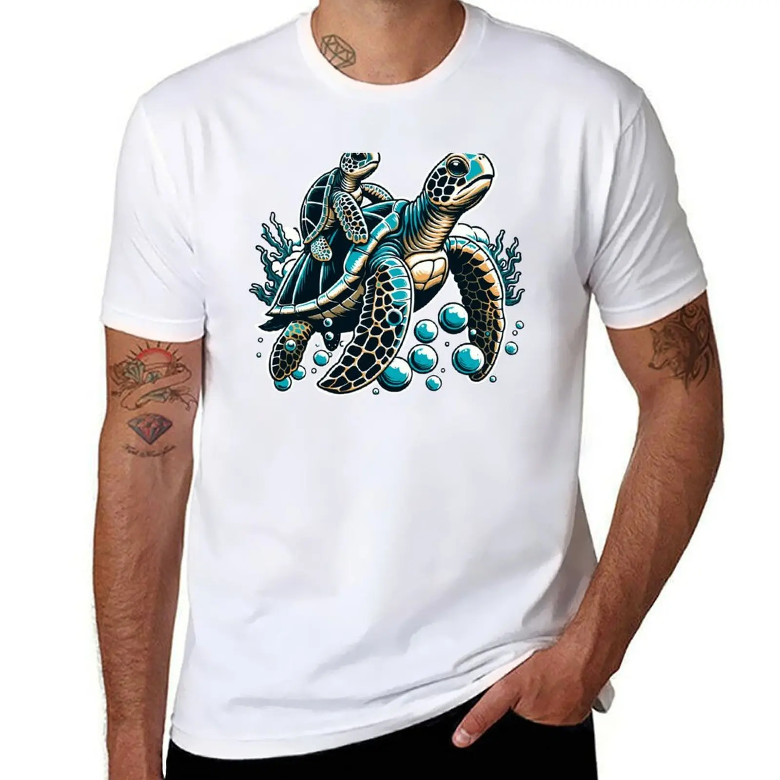 

Baby Sea Turtle Riding Mama Sea Turtle T-Shirt man t shirts for men casual black cotton t-shirt plain for man package T-Shirt
