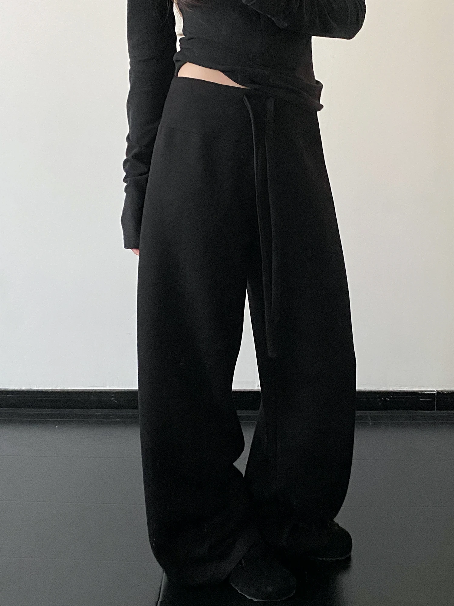 

Casual Straight Leg Pants Long Trousers High Waist Elastic Velvet Draping Sensation Air Pants Slimming Leg Lengthening