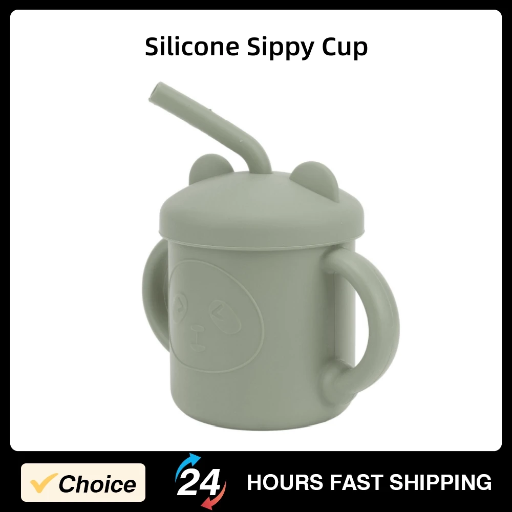 Baby Silicone Cup Drop Resistant Spill Proof Baby Sippy Cup Thick  Pattern With Handles Spout Lid For Toddler