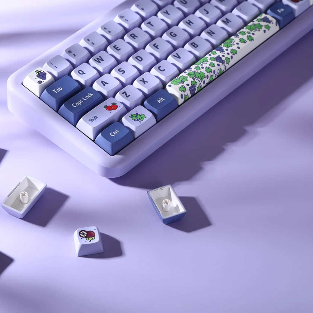 104 + 24 PBT Five-Sided Sublimation XDA Keycap Cross Axis Compatible ANSI ISO Layout, Purple Grape