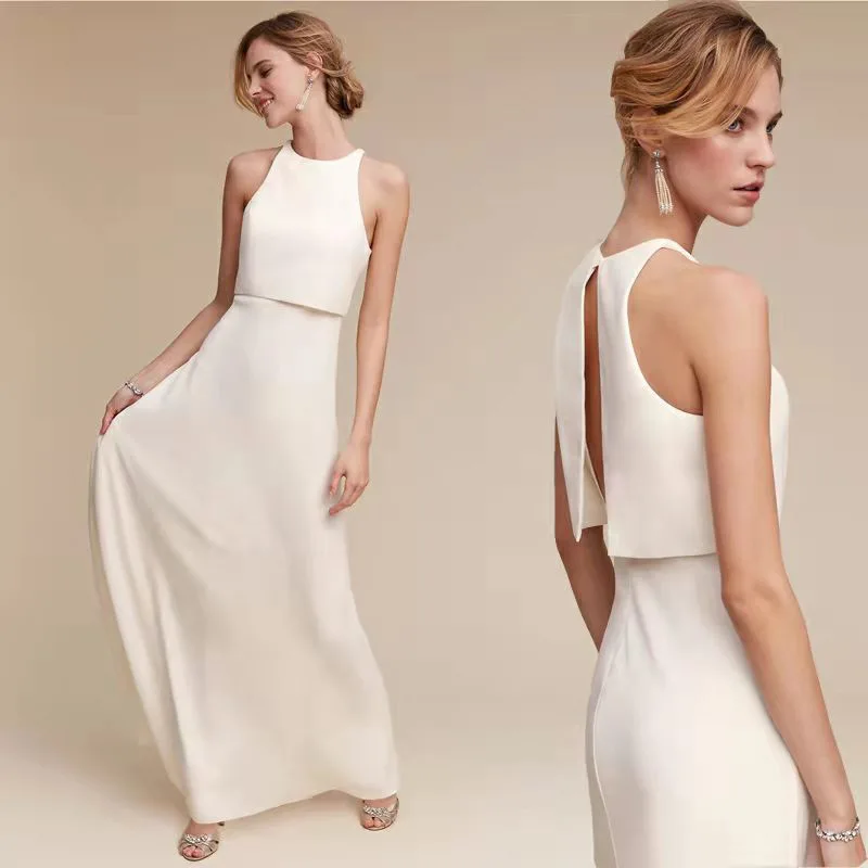 Sexy Halter O Hals Korea Trouwjurken Aangepaste Avondfeest Foto's Schieten Backless Bruidsjurk 2025, vestidos para mujer