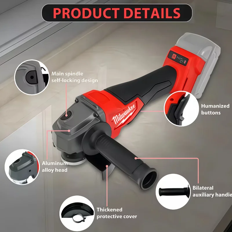 Milwaukee Smerigliatrice angolare senza spazzole 125mm Lucidatrice Macchina da taglio Interruttore a paletta senza blocco Utensili elettrici a batteria