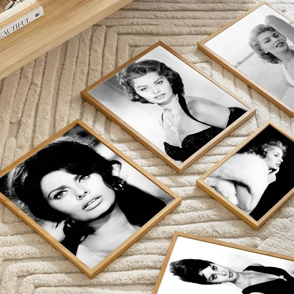 الموضة الحديثة ستار صوفيا لورين ملصقات الفيلم الكلاسيكي ورق أبيض ملصق DIY غرفة بار مقهى الجمالية الفن طلاء جدران