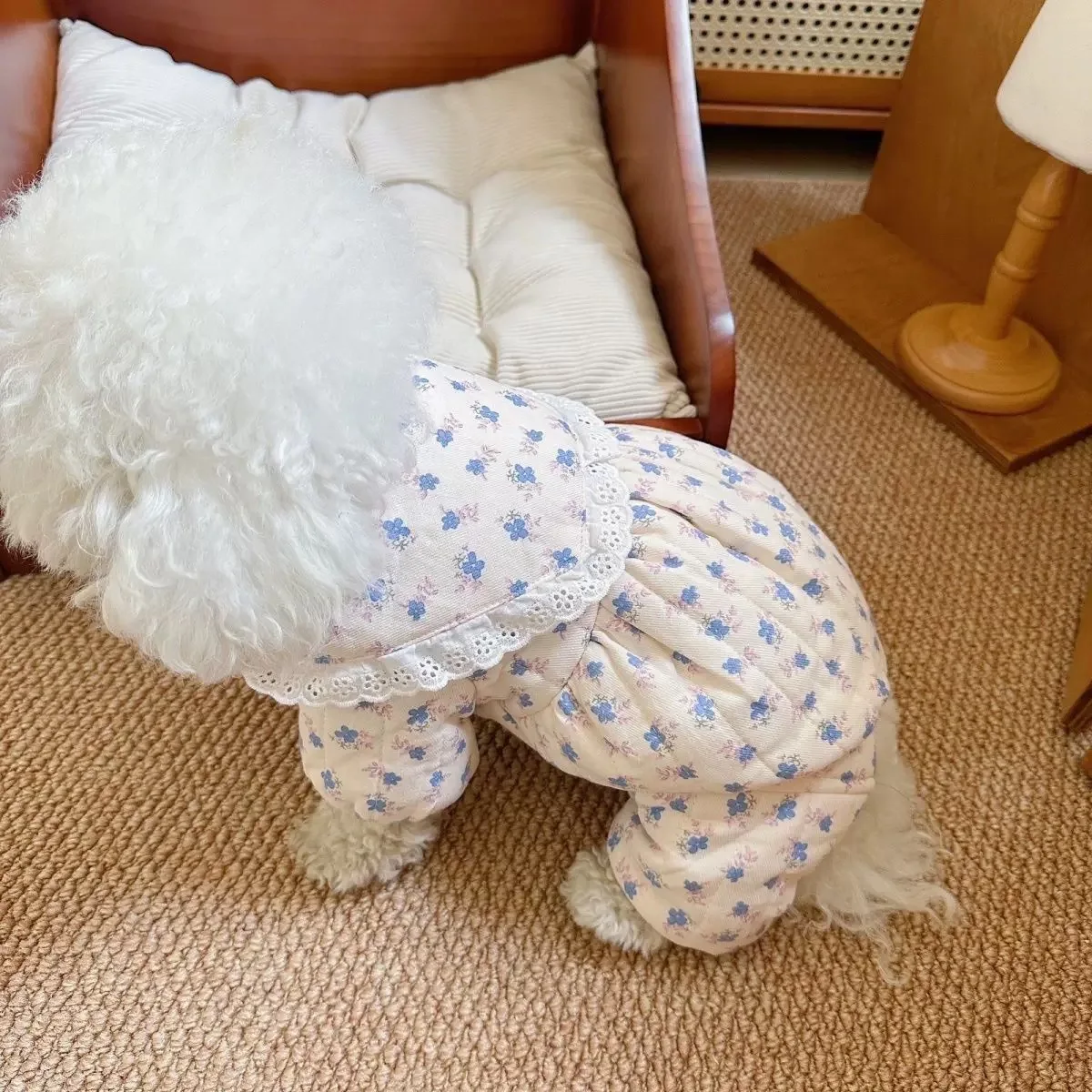 Autumn and Winter Pet Floral Jumpsuit Cute Pumpkin Pants Little Dog Teddy Bear Winter Outfit with Floral Four Legs Puppy Clothes