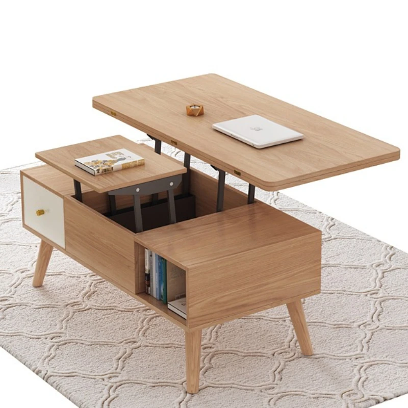 Nordic style, multi-functional lift, coffee table and dining table dual-purpose, living room small apartment, log slate