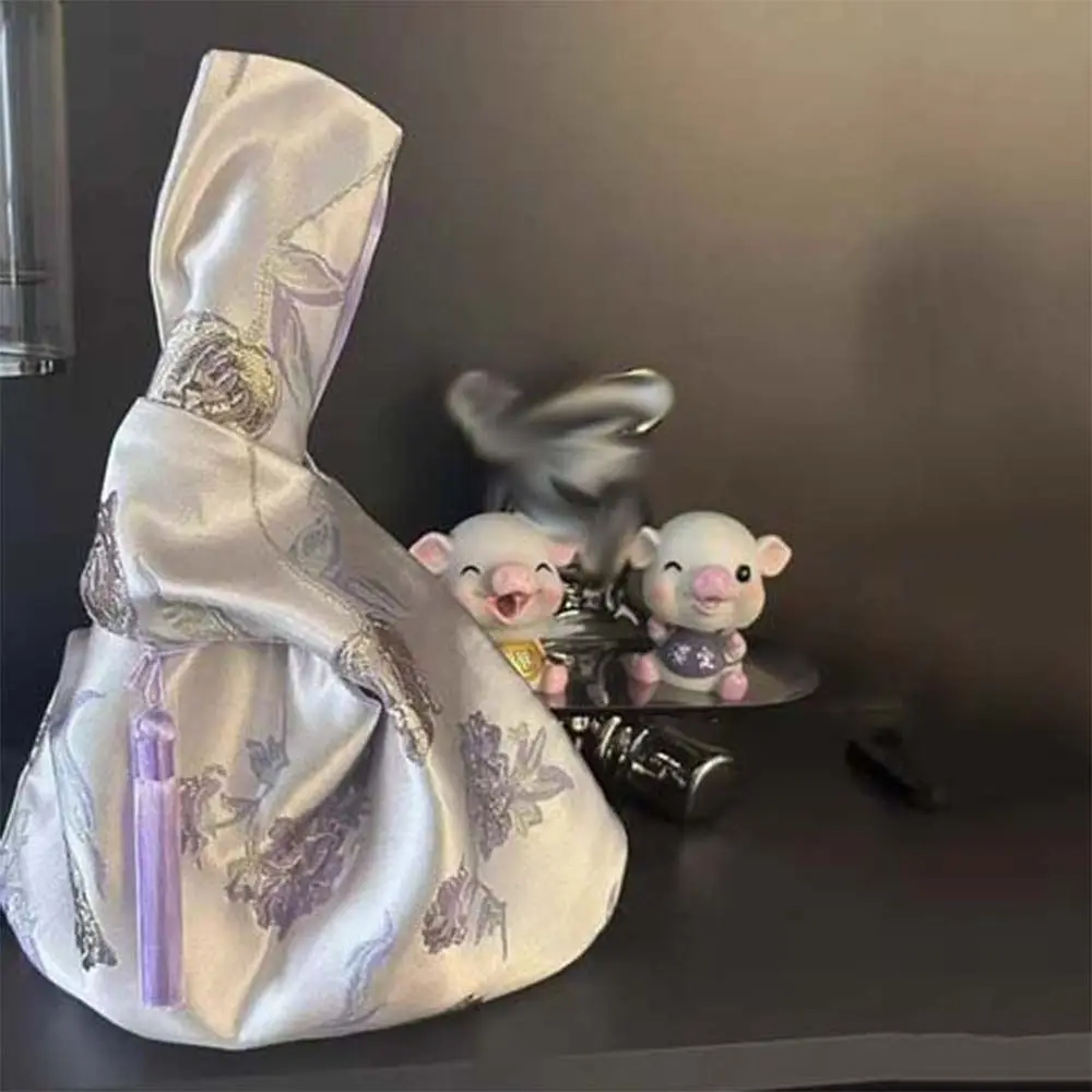 

Маленькая сумка-клатч с кисточкой и узлом, с цветочным кулоном, косметичка, новая сумка в китайском стиле, сумка для хранения, сумка для обеда