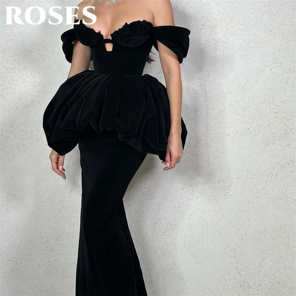 ROSES Schwarzes Meerjungfrau-formales Kleid, Partykleid für Hochzeit, plissiert, schulterfrei, herzförmiges Anlasskleid, Robe Soirée, individuell gestaltet