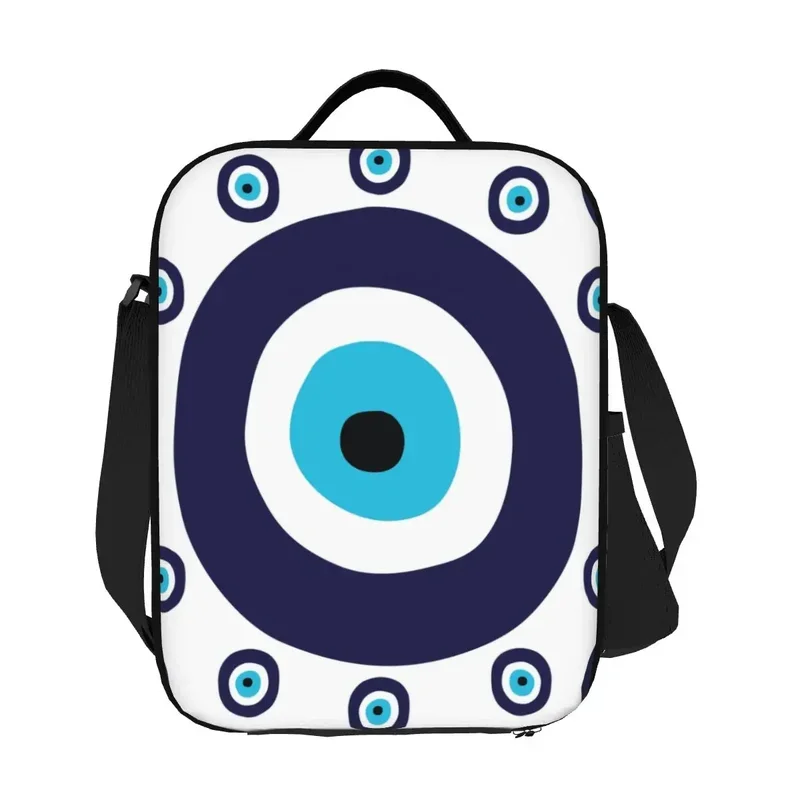 Nazar Evil Eye Lucky Charm Pattern Thermal Insulated Lunch Bag Turkish Tribes Amulet Lunch for Work School Travel Bento Food Box