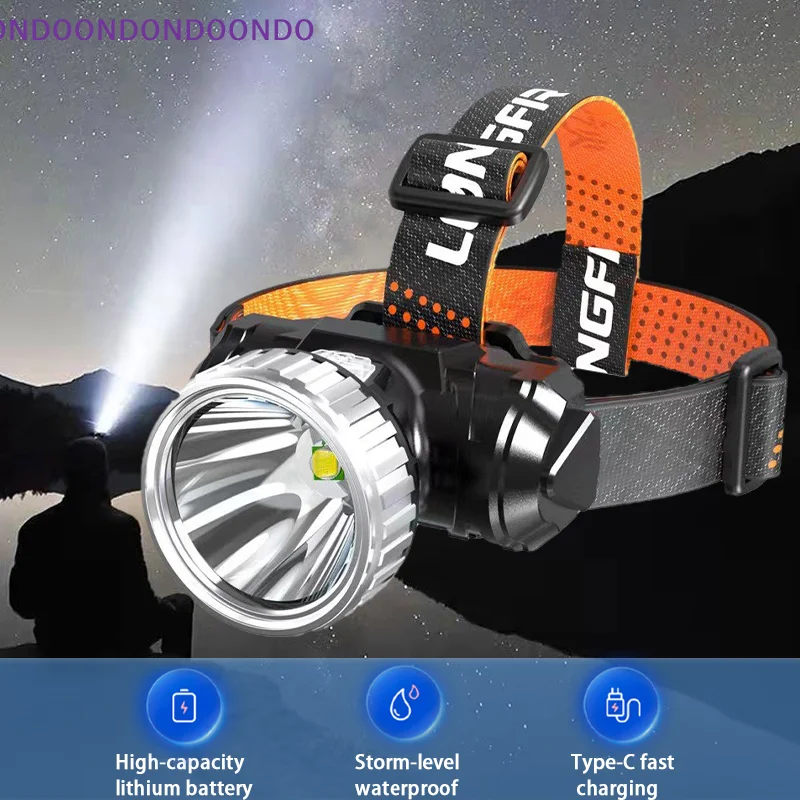 LED Headlamp: Super Bright USB Rechargeable For Night Fishing Outdoor Running Camping & Mining - Head-Mounted Torch