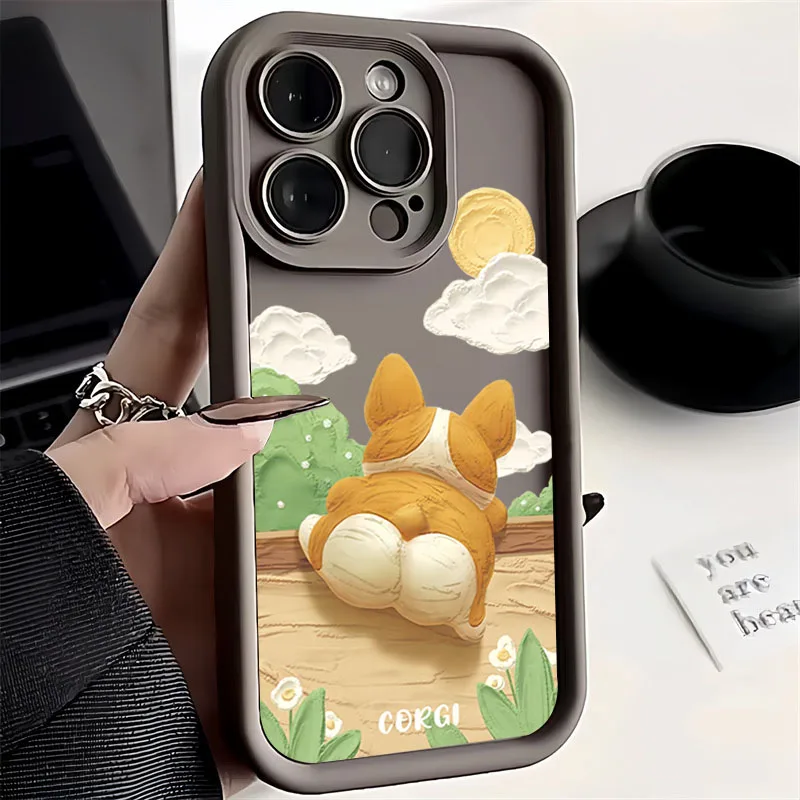 Cute Cartoon Corgi Dog Silicone Phone Case For iPhone 16 14 Pro Max Cases iPhone 11 12 13 15 XS X 7 8 Plus Shockproof Soft Cover