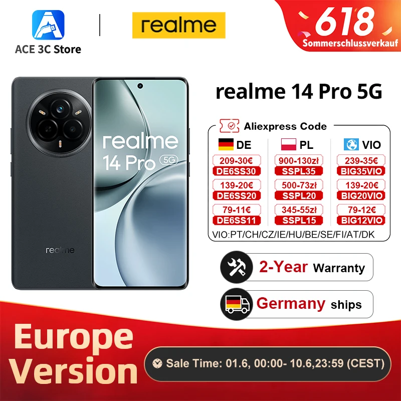 Version européenne du smartphone realme 14 Pro 5G, processeur Dimensity 7300, chipset 5G, appareil photo Sony Imx882 avec OIS, écran Version européenne du smartphone realme 14 Pro 5G, processeur Dimensity 7300, chipset 5G, appareil photo Sony Imx882 avec OIS, écran