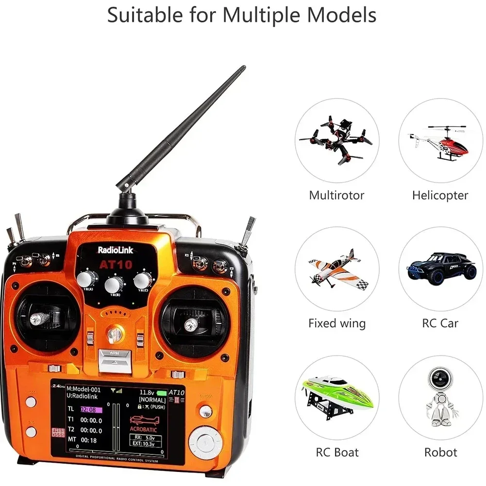 RadioLink AT10 II 2.4Ghz 10CH RC Transmitter with R12DS Receiver PRM-01 Voltage Return Module for RC Quadcopter Fixed Wing