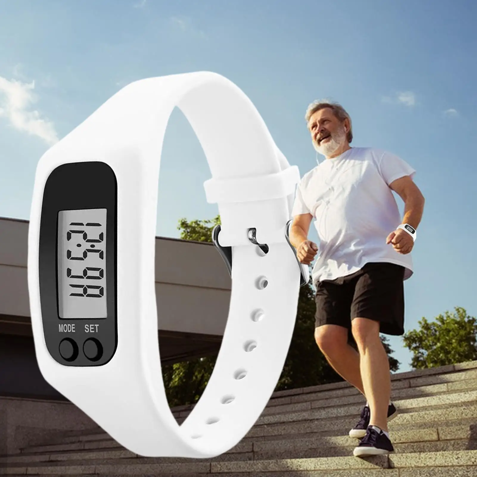 LED Pedometer Bracelet Wrist Calorie Counter 12/24H Time Display Step Counter Watch for Outdoor Sports Fitness Daily Travel