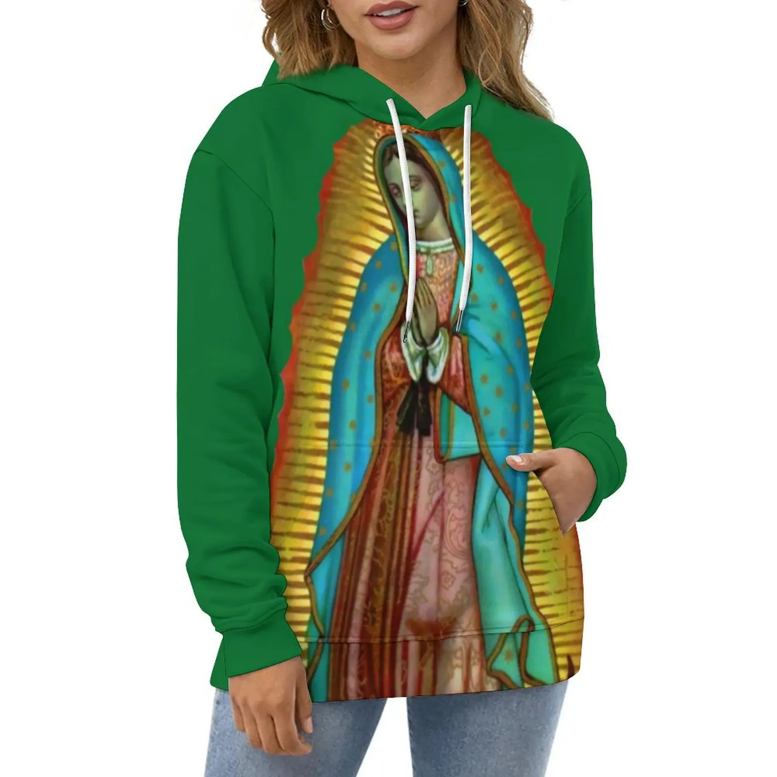 Virgin Mary Casual Hoodies Our Lady of Guadalupe Pullover Hoodie Couple Long Sleeve Street Style Graphic Loose Oversize Clothing