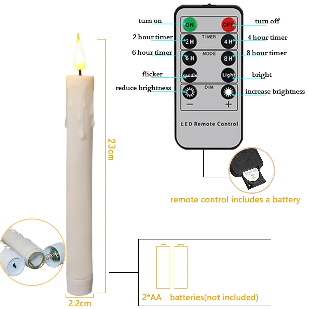 LED Electronic Candles Flameless Flickering 23CM Birthday Candle Light Timed Remote Battery-Operated Christmas Decoration Candle