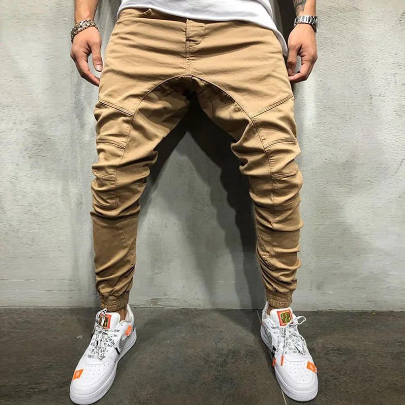 Pantalones de Hip Hop con cremallera lateral para hombre, pantalones Cargo de Color sólido, pantalones deportivos simples, pantalones de trabajo casuales, moda de otoño