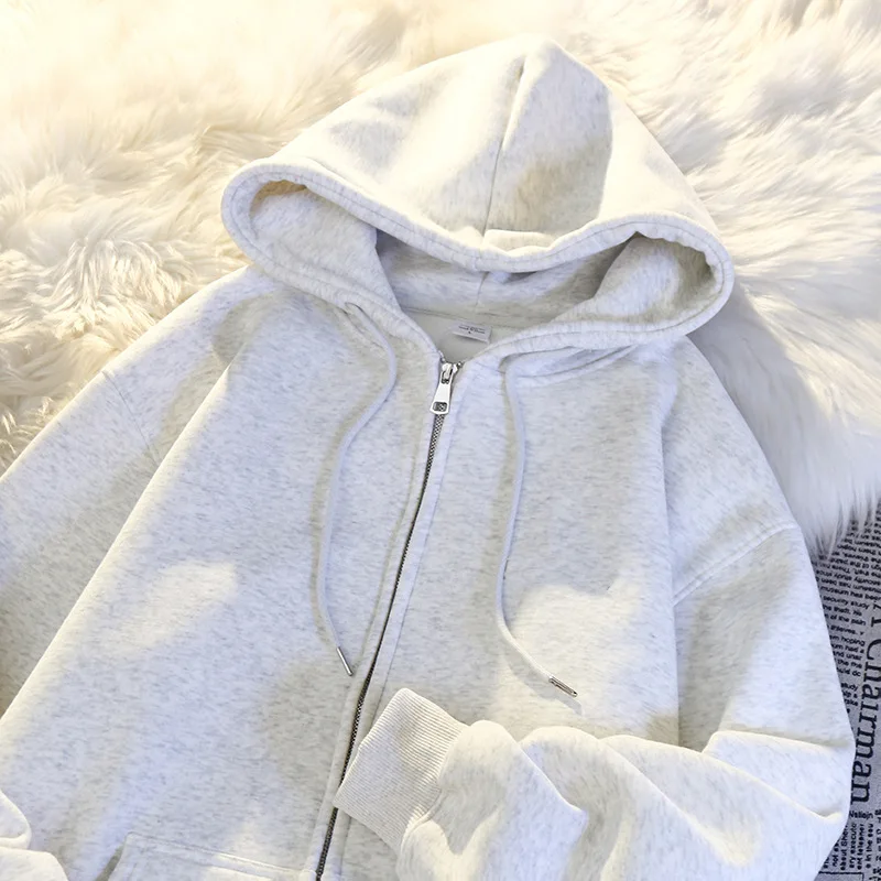 

Korean Style Harajuku Women's Oversize Hoodie Jacket Autumn Winter Thick Loose Zip Up Hoodie Sweatshirt Y2k Streetwear Women