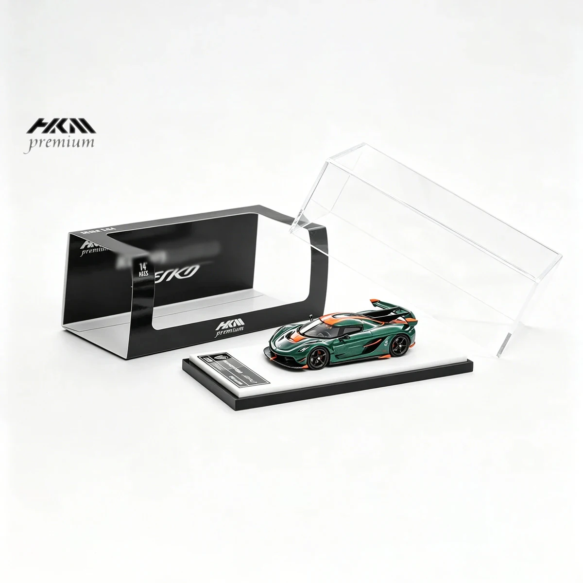 HKM Premium 1:64 Jesko Green Full Carbon With Orange Accent Strip Diecast Model Car In Stock