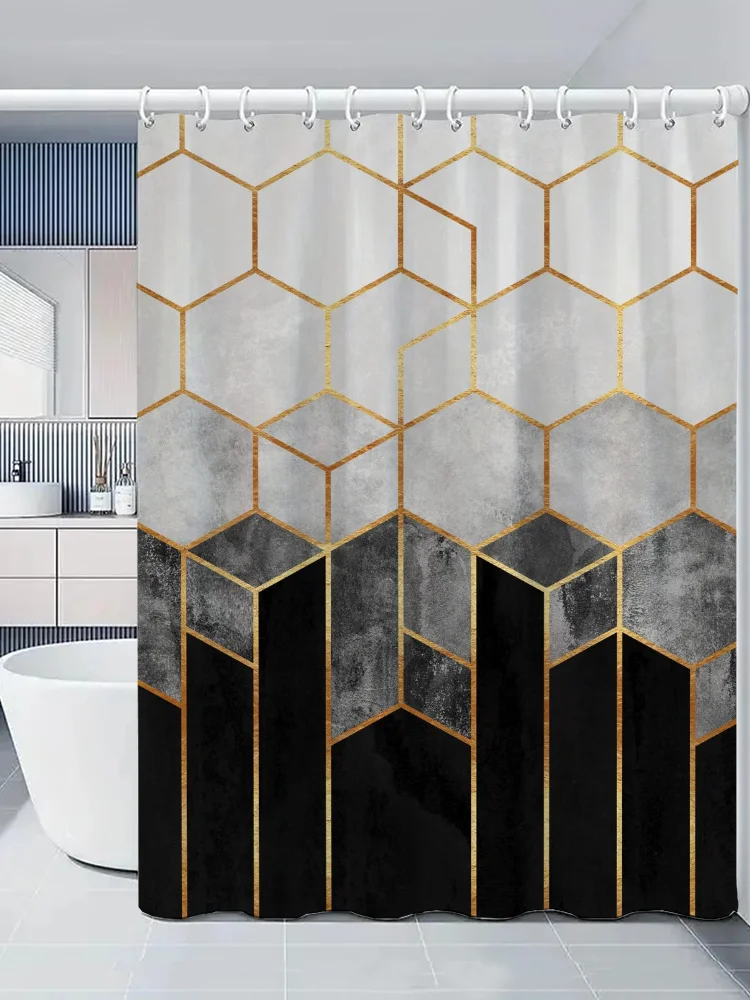 Geometric Curtain Bathroom Shower Curtains Accessories Bath Waterproof Fabric Set the Anti-mold Opaque Washable Products Home