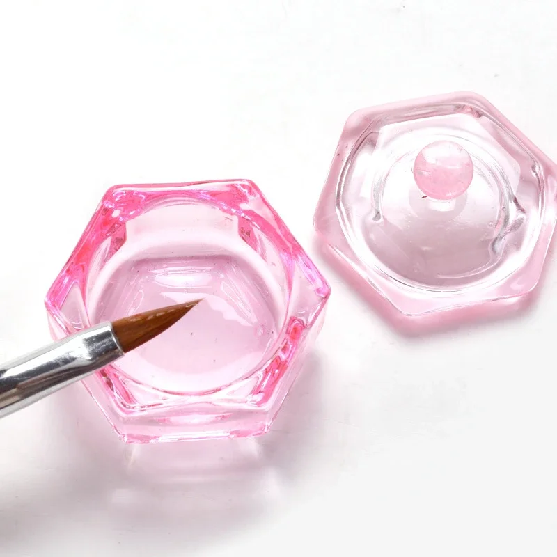 1 Stück rosa Kristall Acryl flüssige Schüssel Tappen Schüssel Glas Tasse mit Deckel Schüssel für Acryl pulver Monomer Nail Art Tool