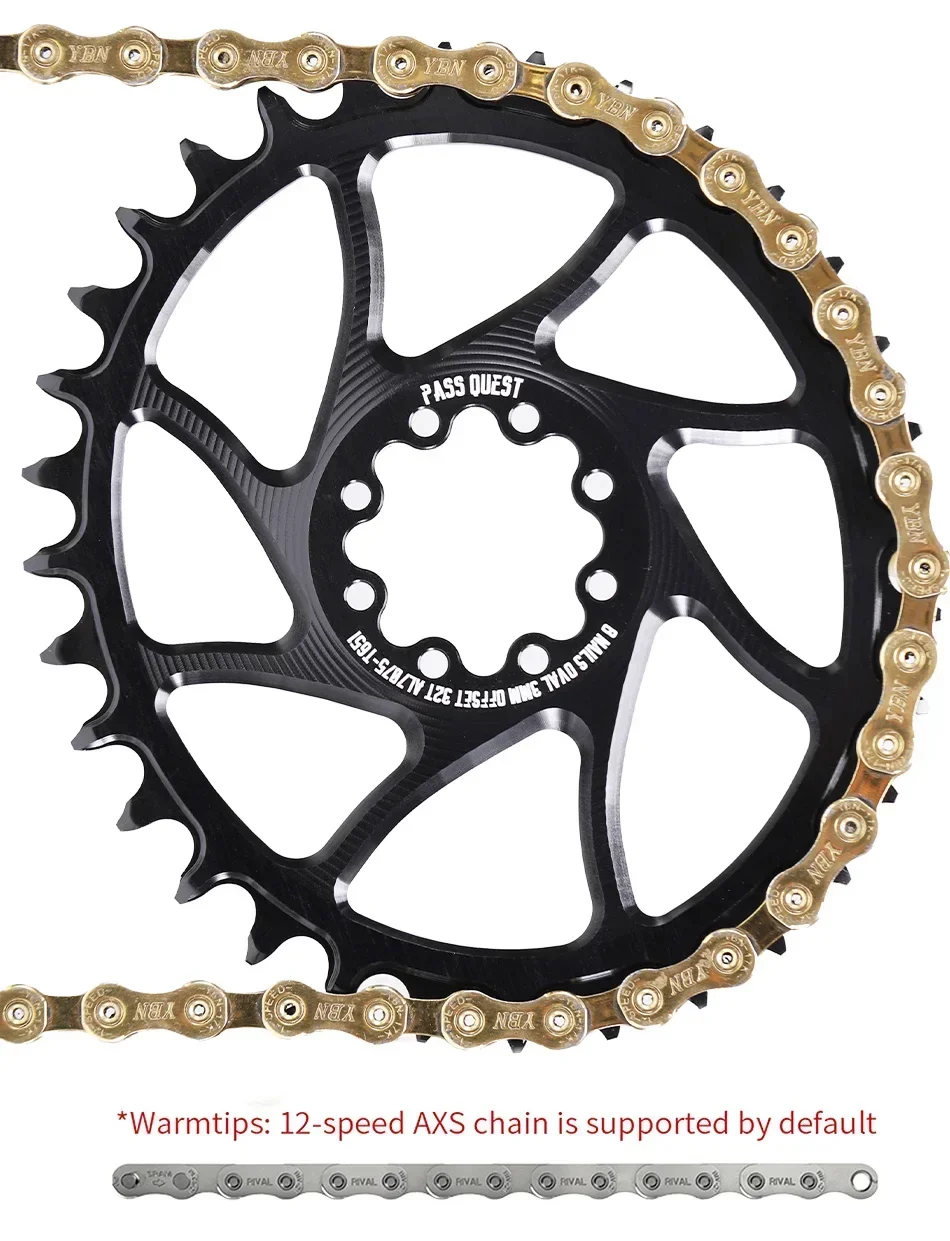 PASS QUEST 3mm offset bike AXS OVAL narrow wide chainrings 28T-44T for 8-nail direct mount crank Bicycle Accessories