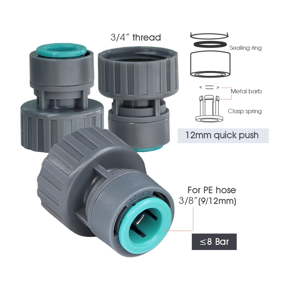 9/12mm PE Hose Quick Connector OD-12mm PE Tubing Fittings for 3/8