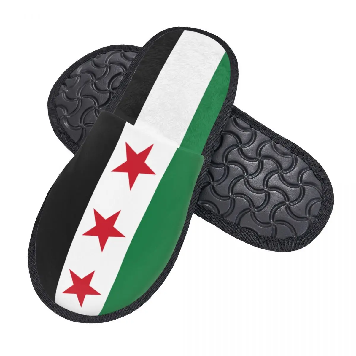 Custom Syrian Arab Republic Three Red Star Syria Flag Comfy Scuff Memory Foam Slippers Women Bedroom House Shoes