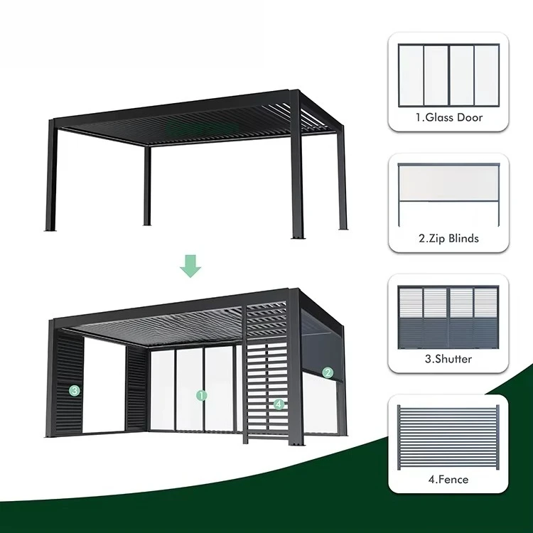 Modern Design Luxury Outdoor Pergola Aluminium Waterproof Louver Roof Metal Garden Pergola Spa Tub