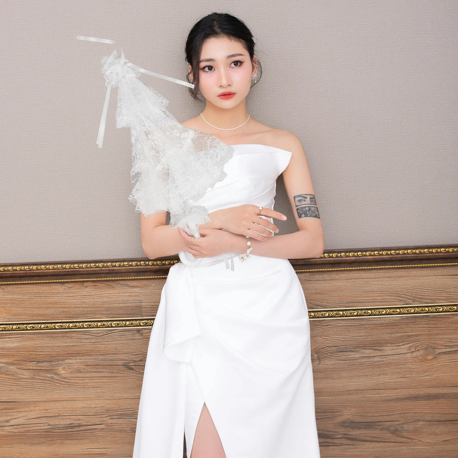 مظلة شمسية من الدانتيل رومانسية بيضاء ظلة للعروس الزفاف الظل في الهواء الطلق حفل ديكور الزفاف التبعي #1