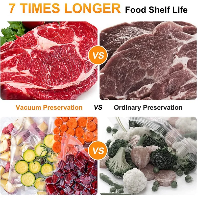 Rouleaux de sacs sous vide alimentaires, sacs d'emballage sous vide, sacs de rangement sous vide, cuisine domestique, 5 rouleaux